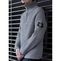 "Stone Island" 2003A/W Ribbed Wool High-Neck Half-Zip Knit Sweater