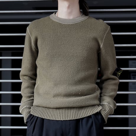 "Stone Island" 2003A/W Wool×Nylon Contrast Stitch Knit Sweater