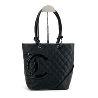 【中古】CHANELシャネル　ヴィンテージ　カンボンライン　トートバッグ　カーフスキンpm ミディアム　SV金具