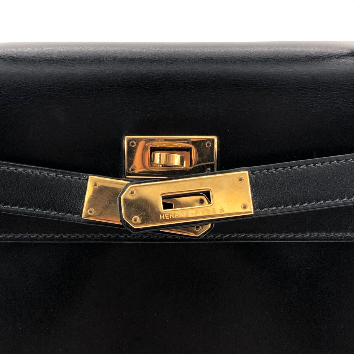 エルメス ケリー28 ボックスカーフ ブラック ゴールド金具 ○S:1989年 エルメス ケリー28 ボックスカーフ ブラック ゴールド金具 ○S:1989年