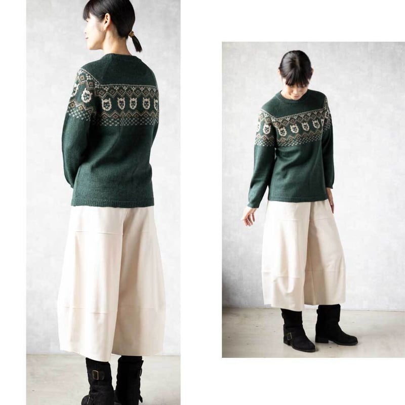 ALPACA HOUSE ベビーアルパカ100%セーター　サイズM～L相当 ベビーアルパカ100％アルパカフェース柄プルオーバー（セーター