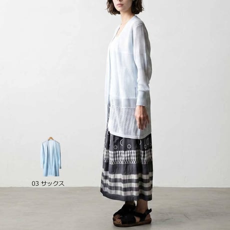 スビンコットン100% 総透かし柄長袖トッパーカーディガン レディース 春夏 M-L