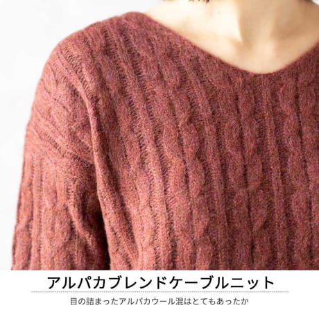 『アルパカミックスVネックアラン柄プルオーバー（セーター）』