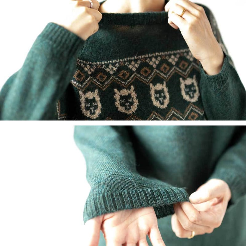 ベビーアルパカ100％アルパカフェース柄プルオーバー（セーター