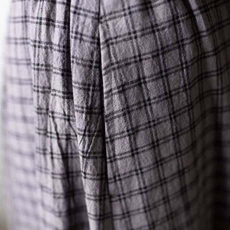 コットンリネン（綿麻）チェック切替スカート 日本製 ロング ゆったり