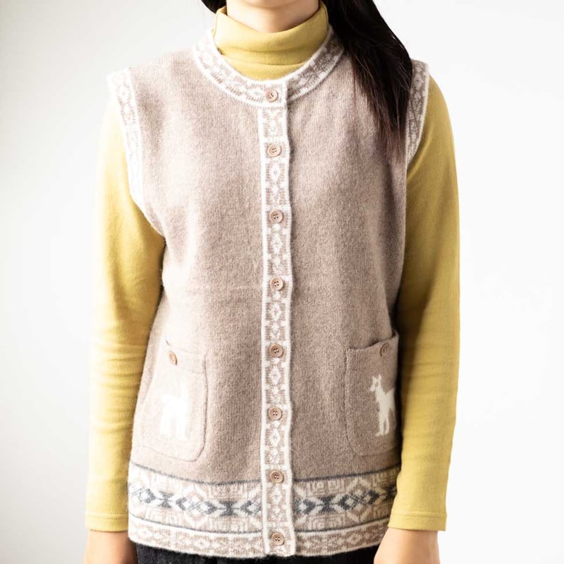 アルパカ混アルパカマークインターシャベスト 』 ミセスのベスト