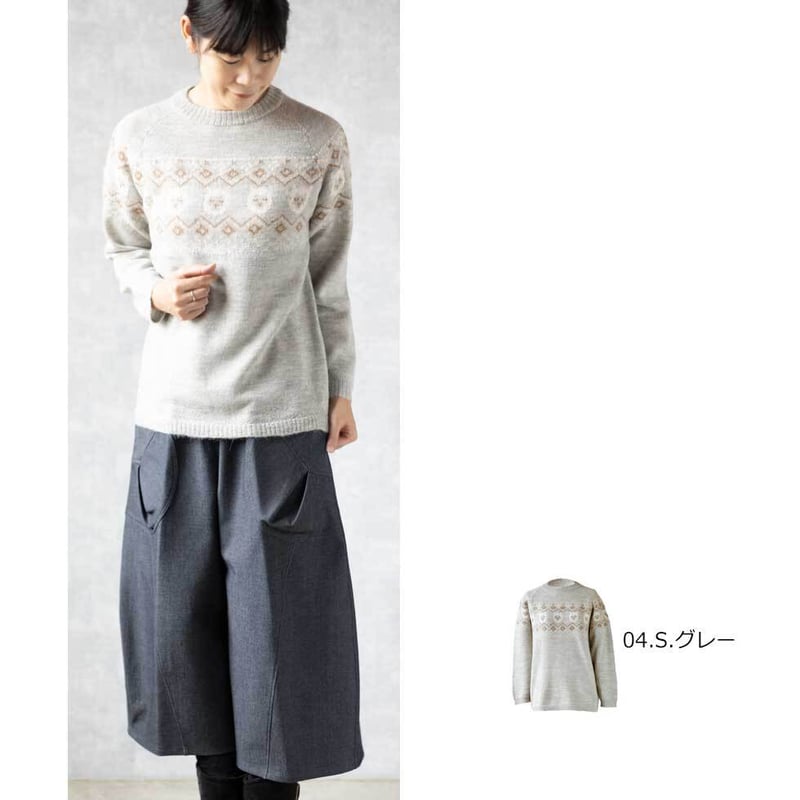 ベビーアルパカ100％アルパカフェース柄プルオーバー（セーター