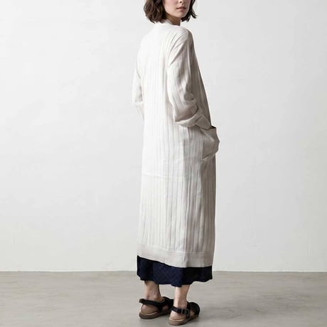 スビンコットン100% 総針抜き柄ロングトッパーカーディガン レディース 春夏 M-L