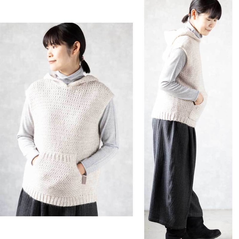 アルパカミックスフード付きニットベスト』 | lagrimas-alpaca