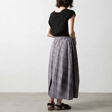 コットンリネン（綿麻）チェック切替スカート 日本製 ロング ゆったり