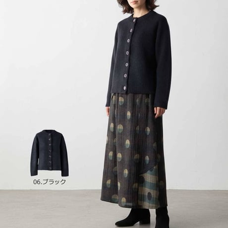 ヤク100％丸首ボタンカーディガン