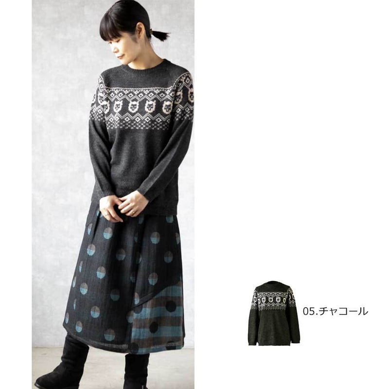 ベビーアルパカ100％アルパカフェース柄プルオーバー（セーター