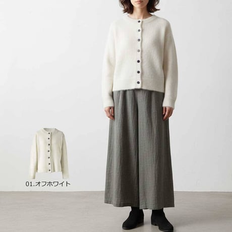 ヤク100％丸首ボタンカーディガン