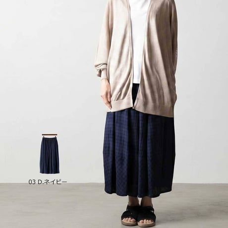コットンリネン（綿麻）チェック切替スカート 日本製 ロング ゆったり