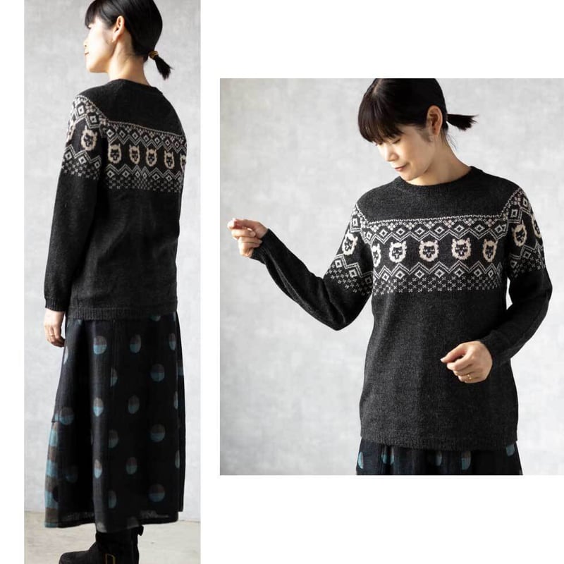 ベビーアルパカ100％アルパカフェース柄プルオーバー（セーター