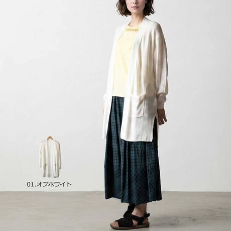 リネン（麻）100% ポケット付 長袖ロングトッパーカーディガン 夏 涼しい ゆったり 羽織り