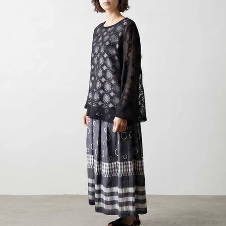 綿麻 レースプルオーバー ゆったり M-L 春夏 日本製 レディース ネイビー ブラック