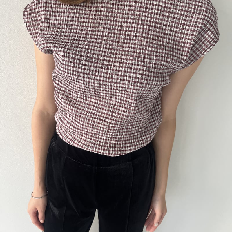ギンガムチェックフレンチスリーブTEE(REDBROWN×GRY) | MAISON RAVIEW