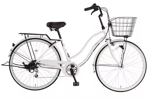 【リサイクルショップどりーむ鹿大前店】No.265　自転車　白色　26インチ　ライト、荷台付き♪　14286SA サイモト」ブラムスX 266 軽快 BAA-H 26インチ 6段変速 オートライト