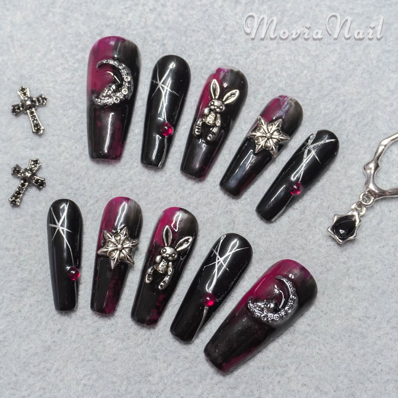 ネイルチップ 量産型 黒ピンク 地雷型の通販 by ♡a＿nail＿collection