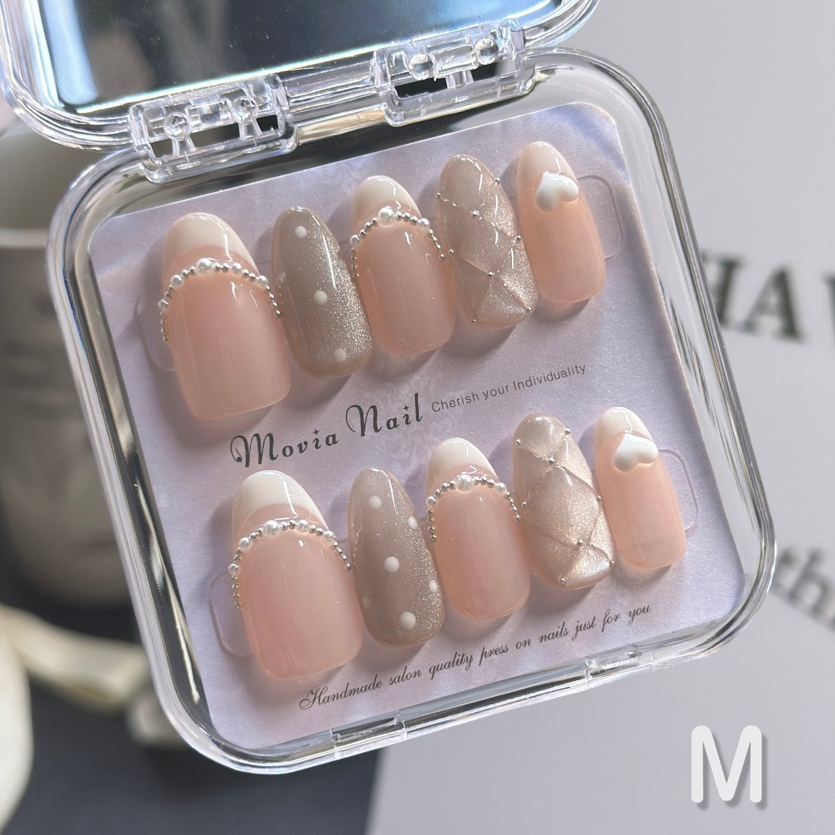 ネイルチップ　量産型フレンチガーリー　ワンホン　マグネット　キルティングフレンチ ネイルチップオーダー♥︎韓国量産型地雷系ワンホンネイル