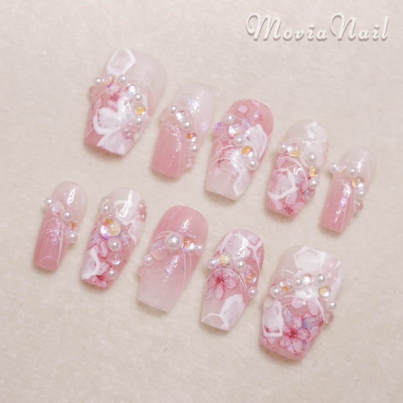 ピンク204XS♡ニュアンス花柄フラワー振袖袴卒業式成人式着物春ネイル  