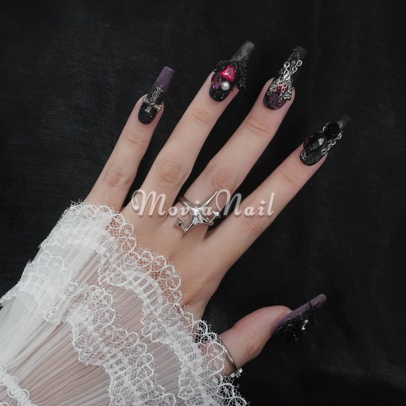 紫149XS☆150S☆ブラック地雷系サブカルゴシックフラワー