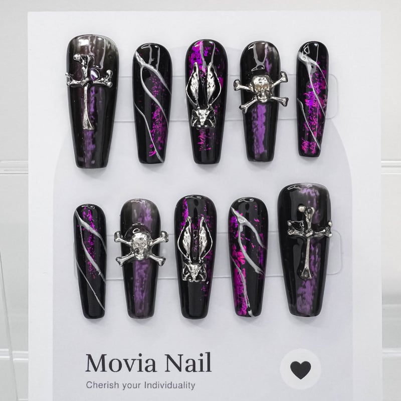 黒202XS☆地雷系サブカルゴシック3Dフラワーギャルゴテゴテ痛ネイル