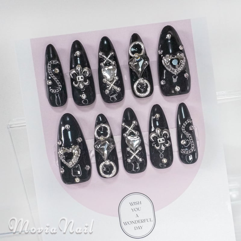 黒171M☆地雷系y2kサブカル韓国バンギャルゴシックゴテゴテ痛ネイル