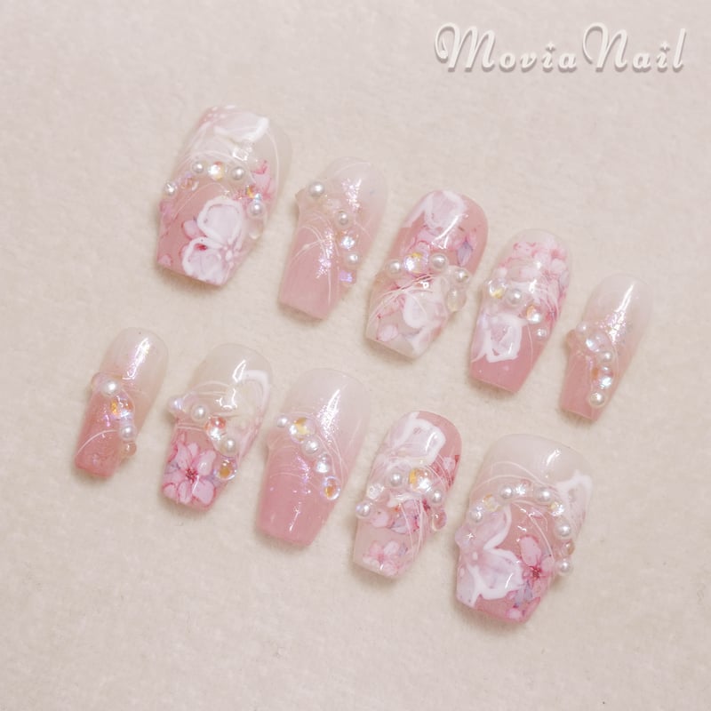 ピンク205XS♡ニュアンス花柄フラワー振袖袴卒業式成人式着物春ネイル