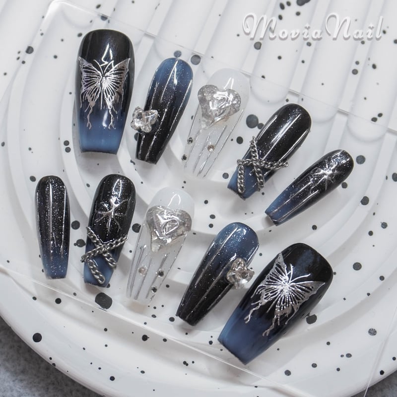 オーダーネイル 量産 地雷 ゴシック バンギャ y2k 蛇 赤黒 ネイル