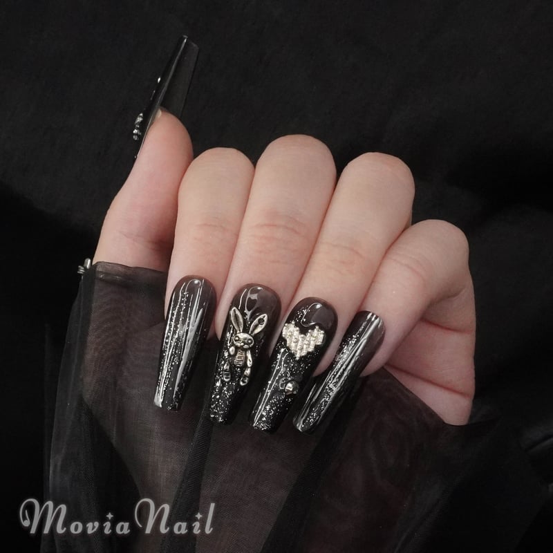 量産 地雷 痛 ゴシック バンギャ ハロウィン ロック スカル ネイルチップ