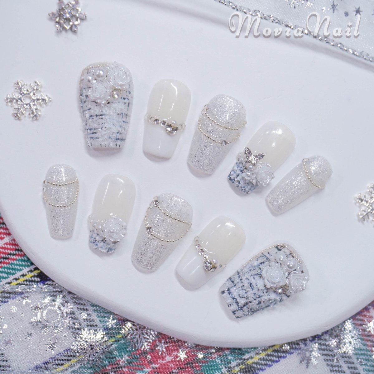 ♡ブルーツイードネイル♡ ネイルチップ　ハンドメイド ♡ブルーツイードネイル♡ ネイルチップハンドメイド