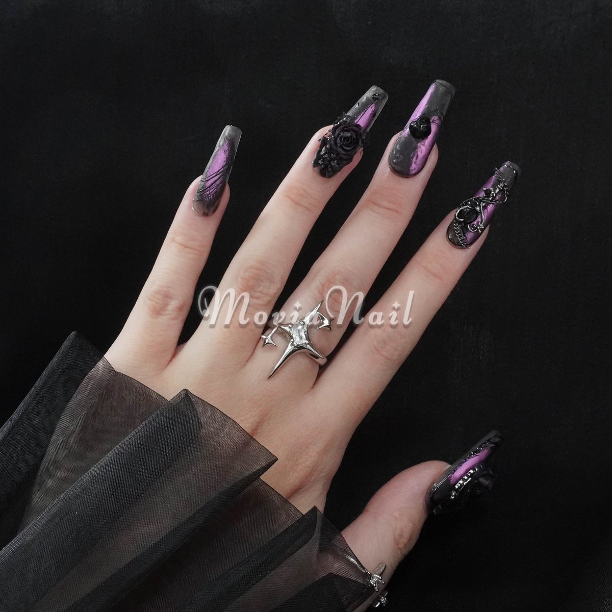 紫126XS☆127S☆128M☆地雷系サブカルゴシック3Dフラワーチェーン