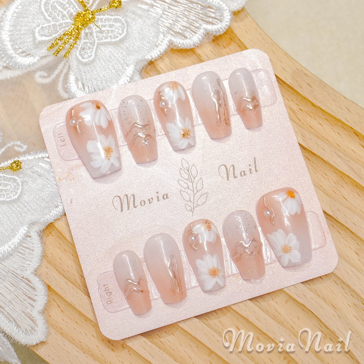 ベージュ16S♡ニュアンス花柄フラワー振袖袴卒業式成人式着物春ネイル