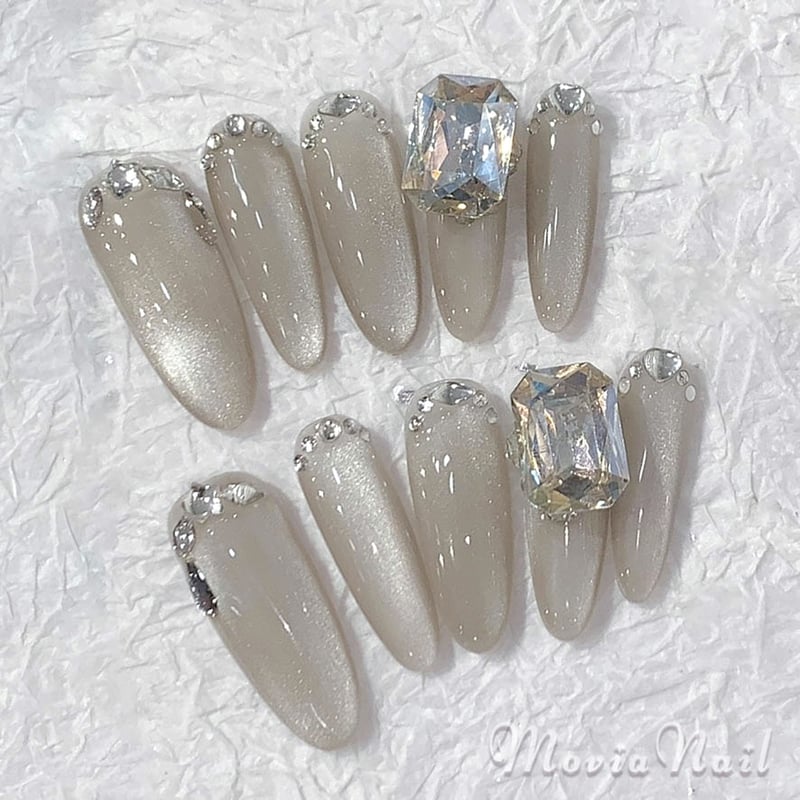 ネイルチップオーダー グレージュ マグネットネイル ワンホン 推し活 シルクマグ ネイルチップオーダー グレージュ マグネットネイル ワンホン