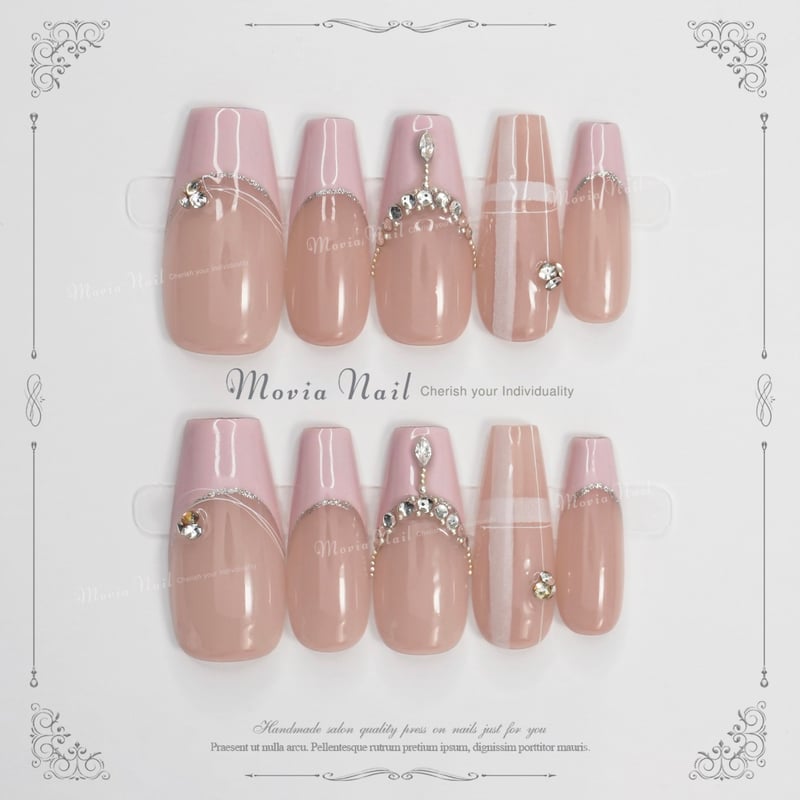 オーダー◇ネイルチップ ツイード フレンチガーリー 量産型 ピンク リボン 推し オーダー◇ネイルチップ ツイード フレンチガーリー 量産型