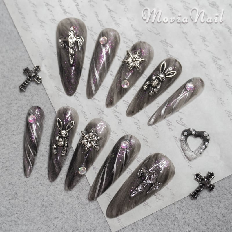 黒86M☆地雷系y2kサブカル韓国バンギャルゴシックゴテゴテ痛ネイル