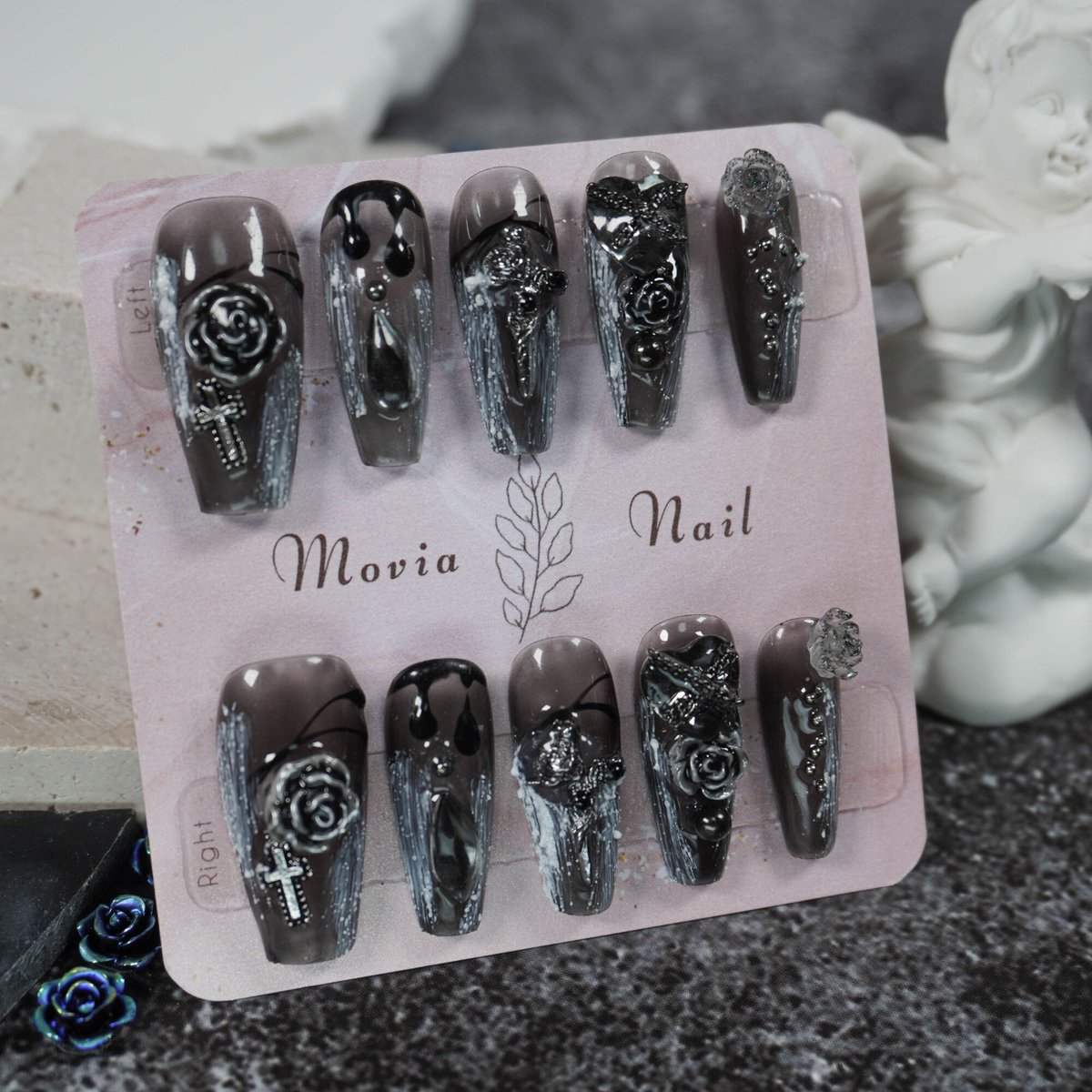 現品ネイルチップ 十字架ローズハート ハロウィン 地雷系ゴスロリータ