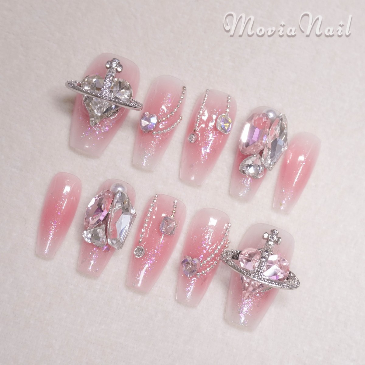 ネイルチップ‪‪⋈量産型韓国ピンクチーク ハート フレンチガーリー‬‬