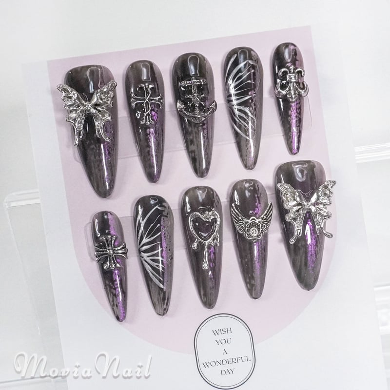 紫91M☆地雷系y2kサブカル韓国バンギャルゴシックゴテゴテ痛ネイル