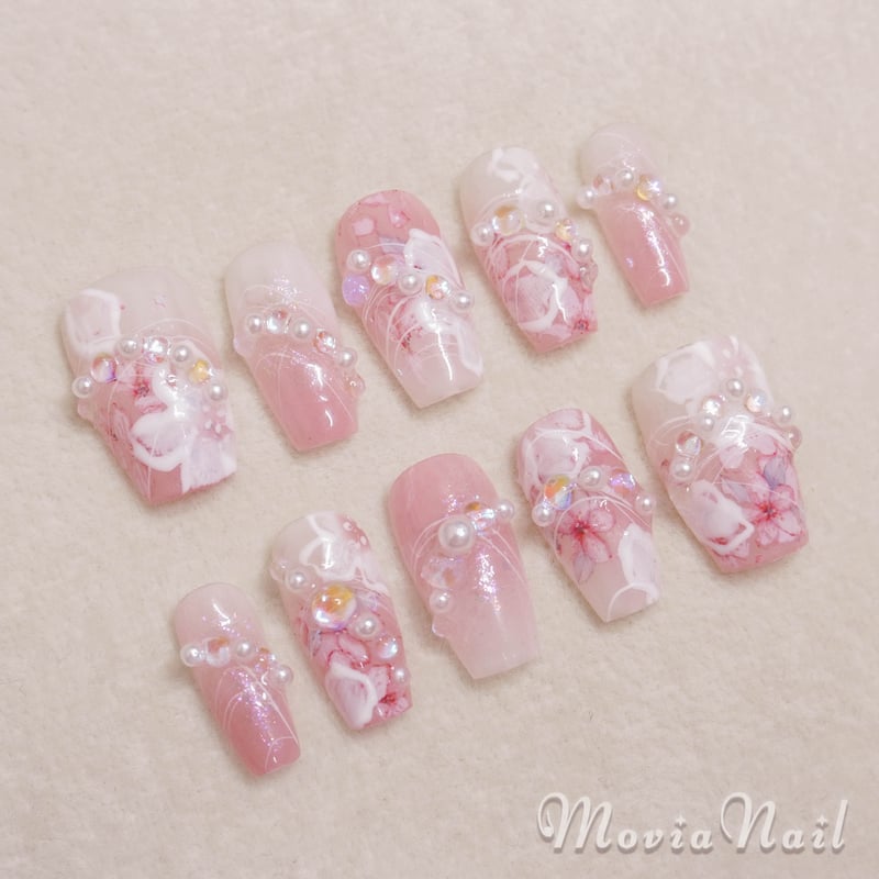 ピンク204XS♡ニュアンス花柄フラワー振袖袴卒業式成人式着物春ネイル