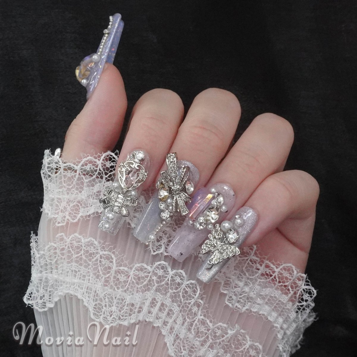 ネイルチップ　ガーリー　指輪　リング　量産型　オーダー　オーロラ ネイルチップ ガーリー 指輪 リング 量産型 オーダー オーロラ