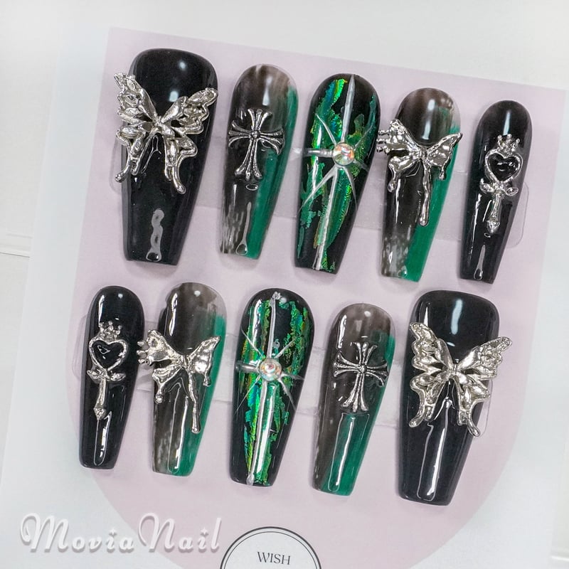 緑16M☆地雷系y2kサブカル韓国バンギャルゴシックゴテゴテ痛ネイル