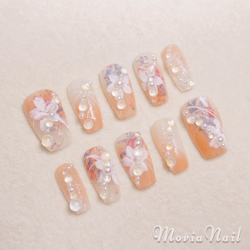 ネイルチップ ニュアンス卒業式成人式 前撮り 振袖 袴 着物 和柄 淡色ベージュ ネイルチップ サイズオーダー 成人式 振袖 袴 前撮り 卒業式 和