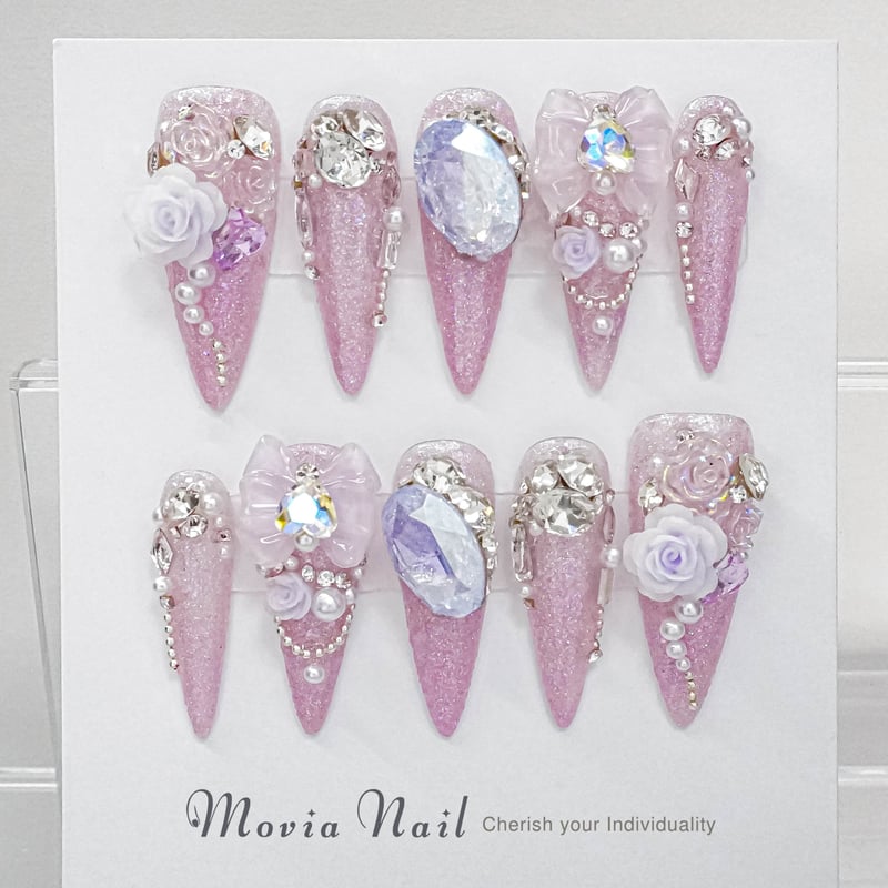 紫154M⋈量産型地雷系韓国ギャルゴテゴテゆめかわリボンネイルチップ