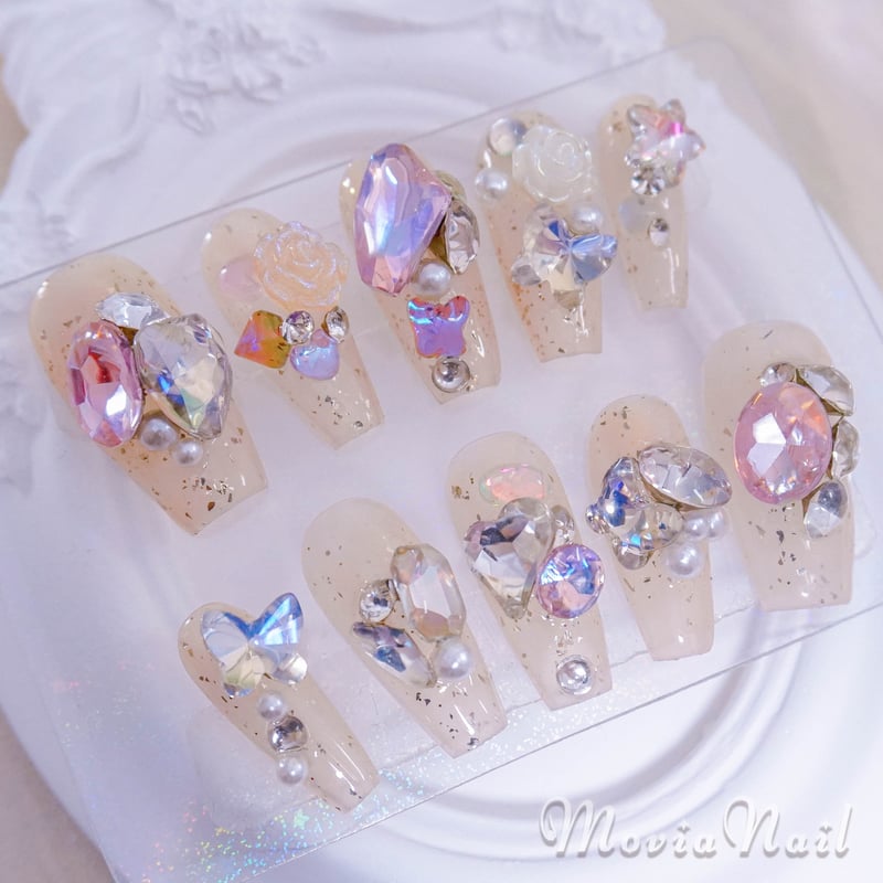 ネイルチップ‪‪⋈量産型 韓国 ピンクベージュ フレンチガーリー‬‬