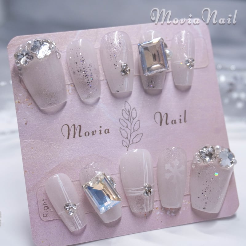 ネイルチップ‪‪⋈韓国 白 冬クリスマス 雪 キラキラ ラメ 量産型地雷‬‬  