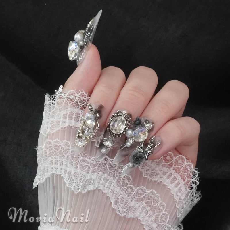 黒205S☆地雷系サブカルゴシックゴテゴテギャルy2kハロウィンネイル  