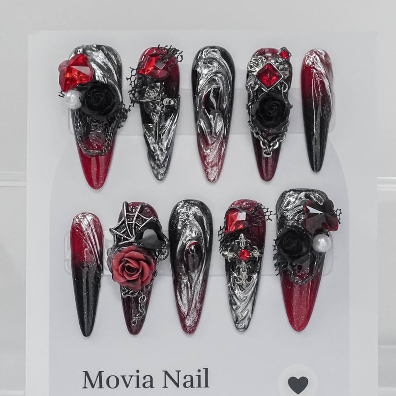 オーダーネイル 量産 地雷 ゴシック バンギャ y2k 蛇 赤黒 ネイルチップ オーダーネイル 量産 地雷 ゴシック バンギャ y2k 蛇 赤黒 ネイル